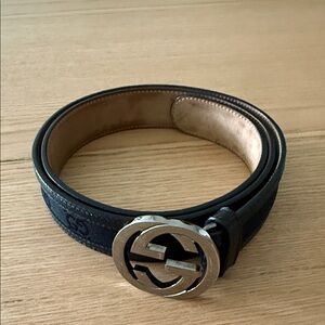 Women’s Black Leather Belt with Silver Buckle